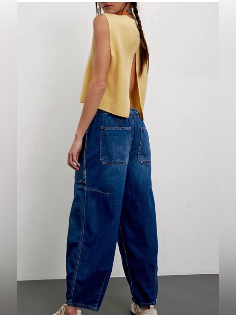 Free People We The Free Silverton Barrel Jeans Blue Pull-On Crop Utility Size L - Picture 2 of 10